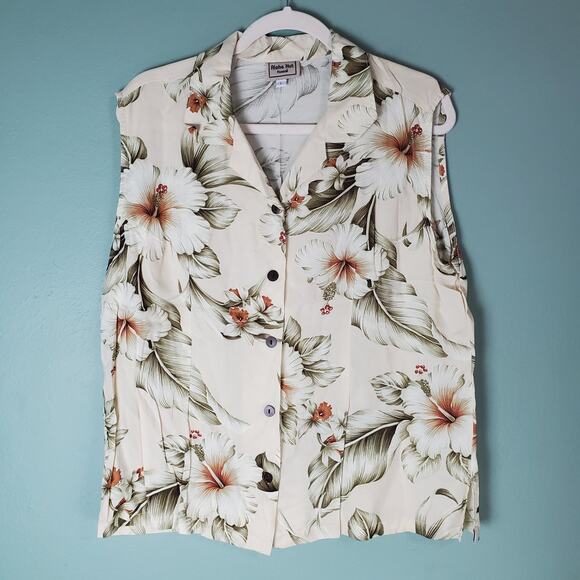 Aloha Hut Hawaii Womens Floral Sleeveless Button Up Hawaiian Top Size Large - Picture 1 of 5